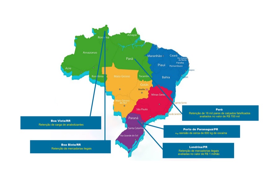 Analistas-Tributários atuam na retenção de mercadorias ilegais avaliadas em R$ 1 milhão e na apreensão de drogas em todo país nesta semana