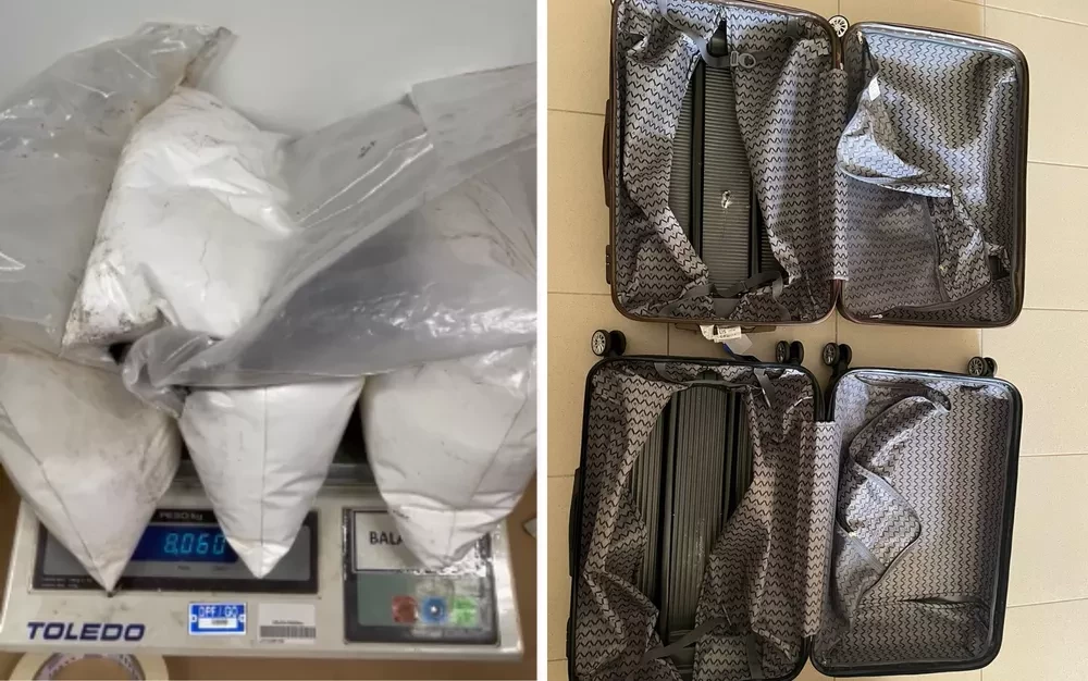 espanhola e presa ao tentar embarcar com droga escondida no fundo falso de malas no aeroporto de goiania em goias 1