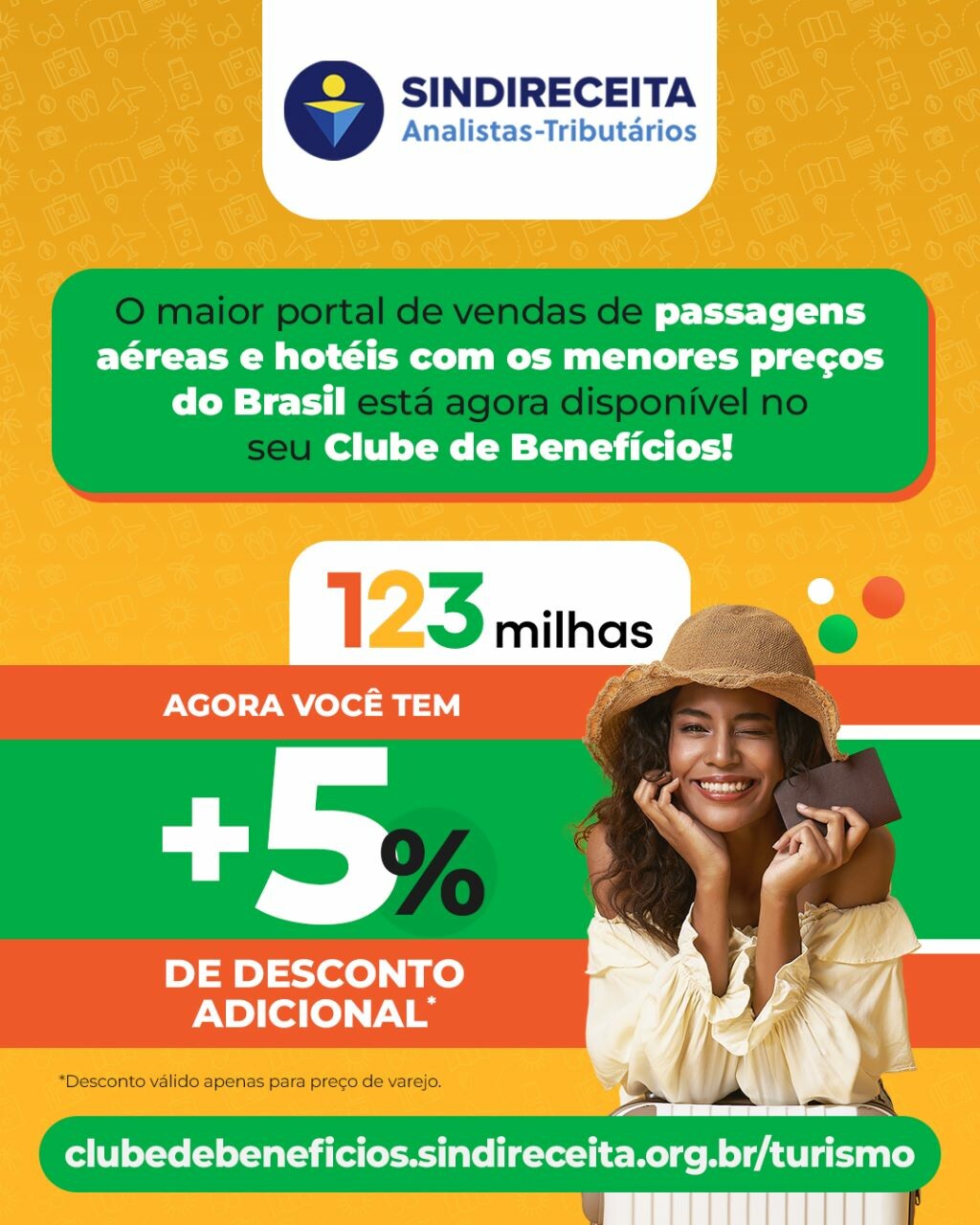 Clube de Benefícios do Sindireceita disponibiliza descontos no portal 123milhas 2