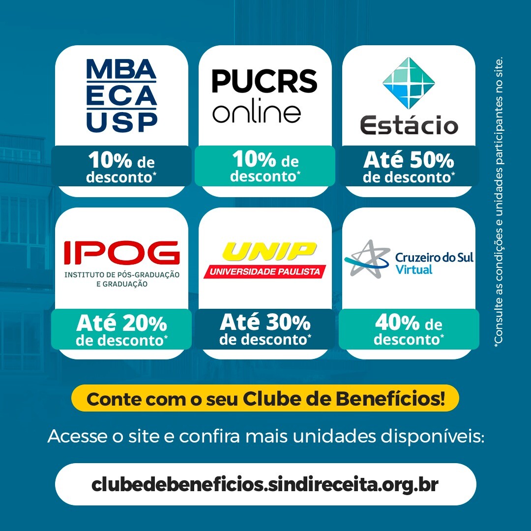 Clube de Benefícios do Sindireceita disponibiliza descontos especiais para estudar em instituições de ensino superior renomadas 2