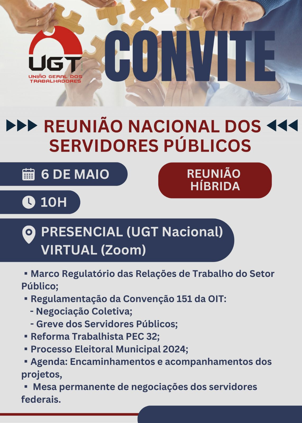 Reunião Nacional dos Servidores Públicos acontece na próxima segunda feira 6 Participe convite