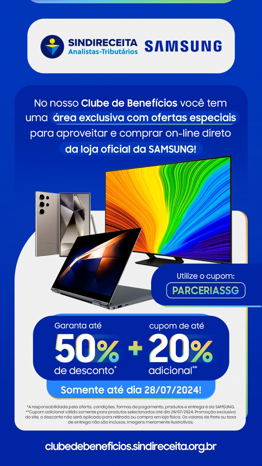 Produtos Samsung com até 70 de desconto no Clube de Benefícios do Sindireceita
