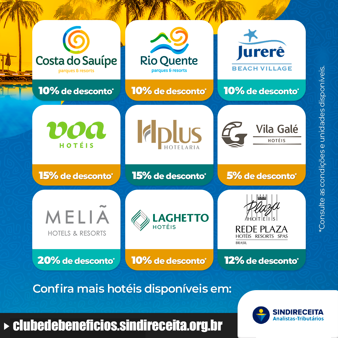 Aproveite as promoções exclusivas do Clube de Benefícios do Sindireceita para hotéis e resorts 1