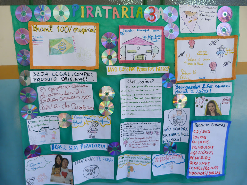Os alunos produziram diversos trabalhos escolares sobre a pirataria e seus malefícios
