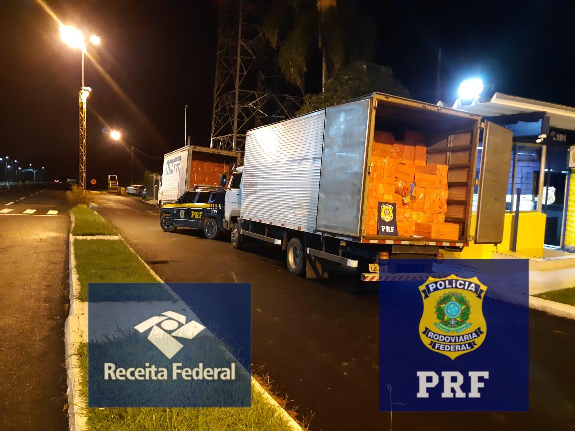 Analistas tribut rios ret m caminh es com contrabando de cigarros do Paraguai no valor aproximado de 5 milh es de reais